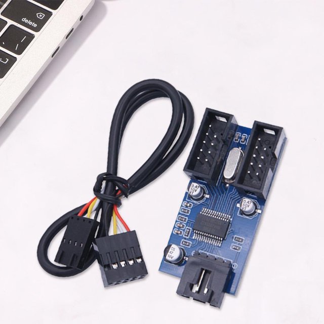 Placa base de computadora de escritorio, divisor de cabezal USB de 9 pines, conector de 1 a 2 puertos