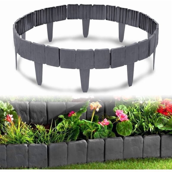 Plastic Lawn Edging 2.5m Stone Look Polypropylene Garden Edging, Mowing Edging Decorative Palisade Bed Edging, 1 Piece 25x23x1 cm, Anthracite