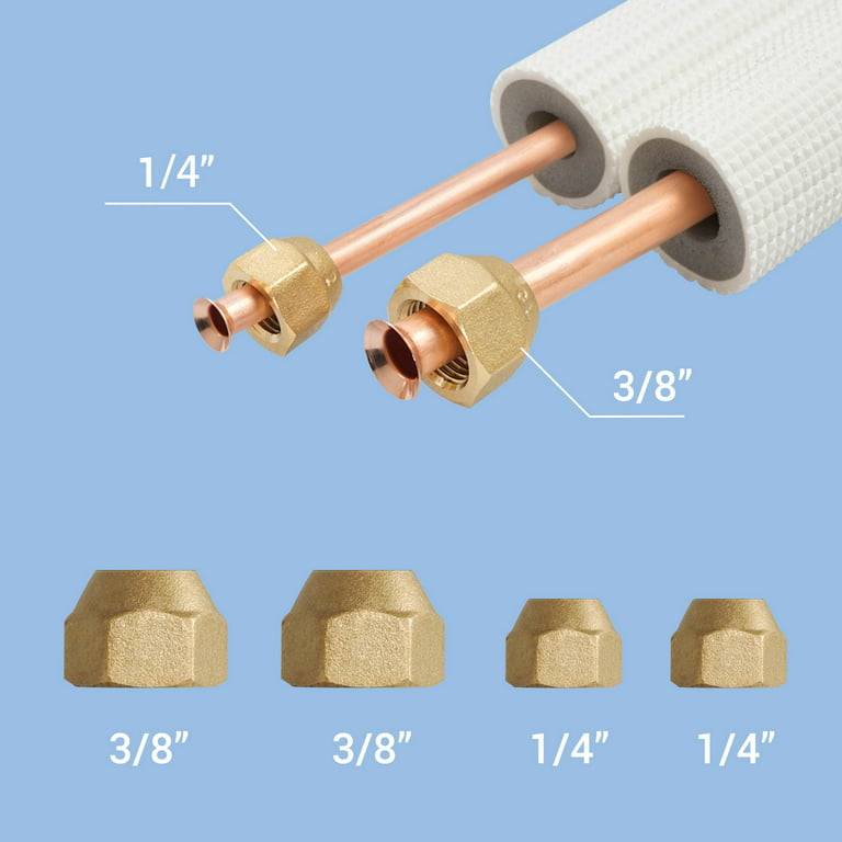 della 16 ft Mini Split Line Set, 1/4 inch & 3/8 inch O.D. Copper Pipes Tubing and 3/8 White Thickened PE Insulated Coil with Flared Nuts for Mini
