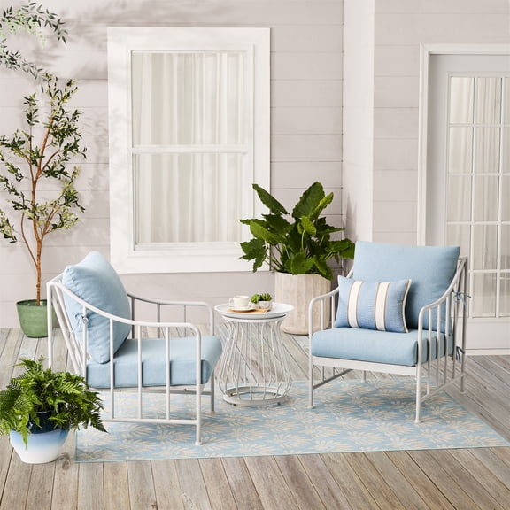 Better Homes & Gardens Aubrey 3-Piece Metal Outdoor Chat Set, White & Blue