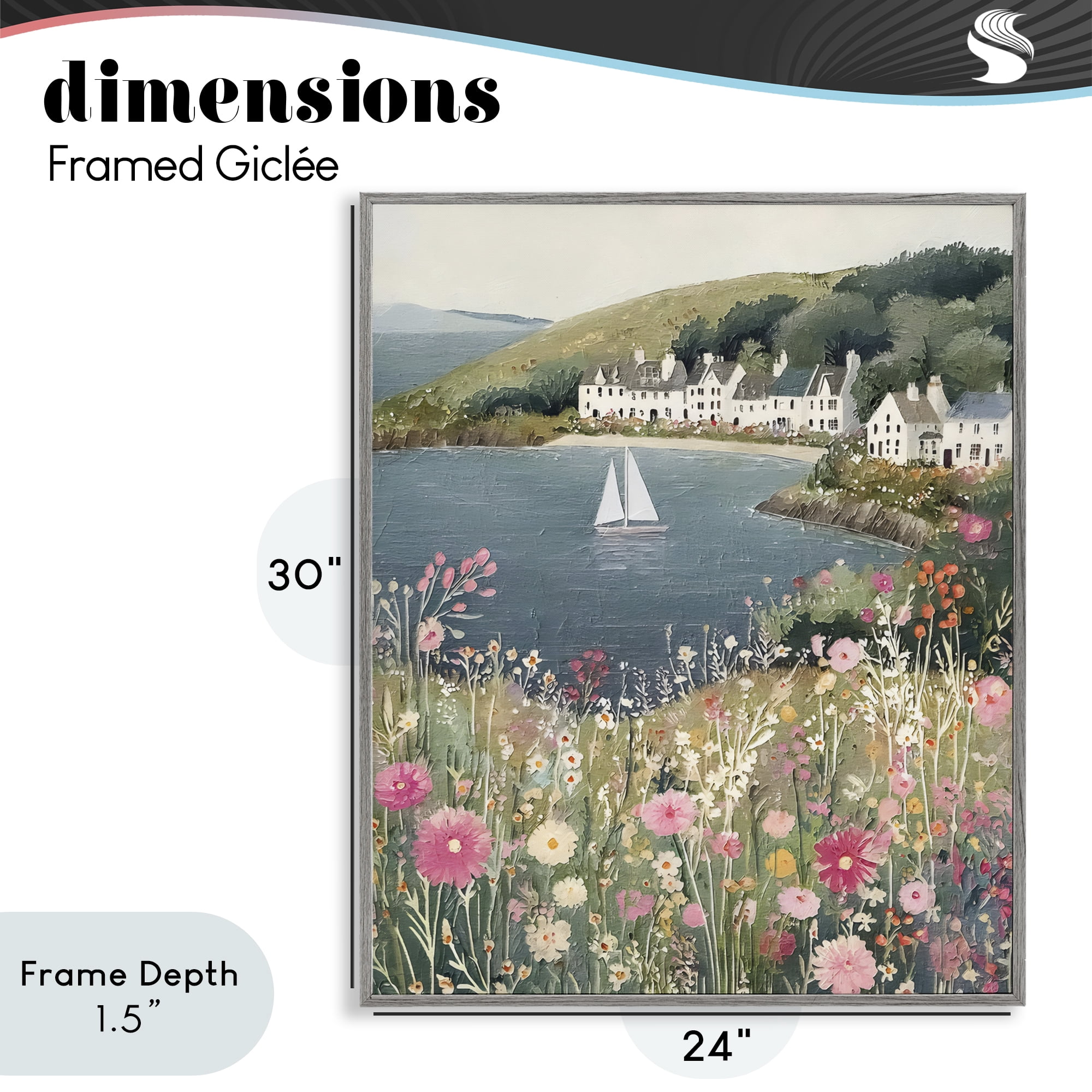 Stupell Industries Clifftop Meadow & Sailboat Gray Framed Giclee Art, design by Riley B