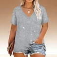 thumbnail image 2 of yoeyez Women's Sparkly Plus Size T-Shirt Glitter V-Neck Short Sleeve Tee Fashion Casual Loose Fit Evening Outings Party Tops Silver,XXXXXL, 2 of 7
