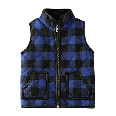 

Listenwind Toddler Baby Girl Plaid Zipper Jacket Kids Sleevless Fall Winter Warm Waistcoat Vest Pocket Coat Tops