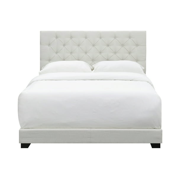 White Crystal On Tuft King Bed, White Leather Tufted Bed With Crystals