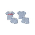 thumbnail image 2 of BemeyourBBs Toddler Baby Boy Girl 4th of July Outfit Infant Baby Independence Day Summer Clothes Waffle Knit Cute American Flag Embroidery Striped Short Sleeve T-Shirt and Shorts Set, 2 of 9