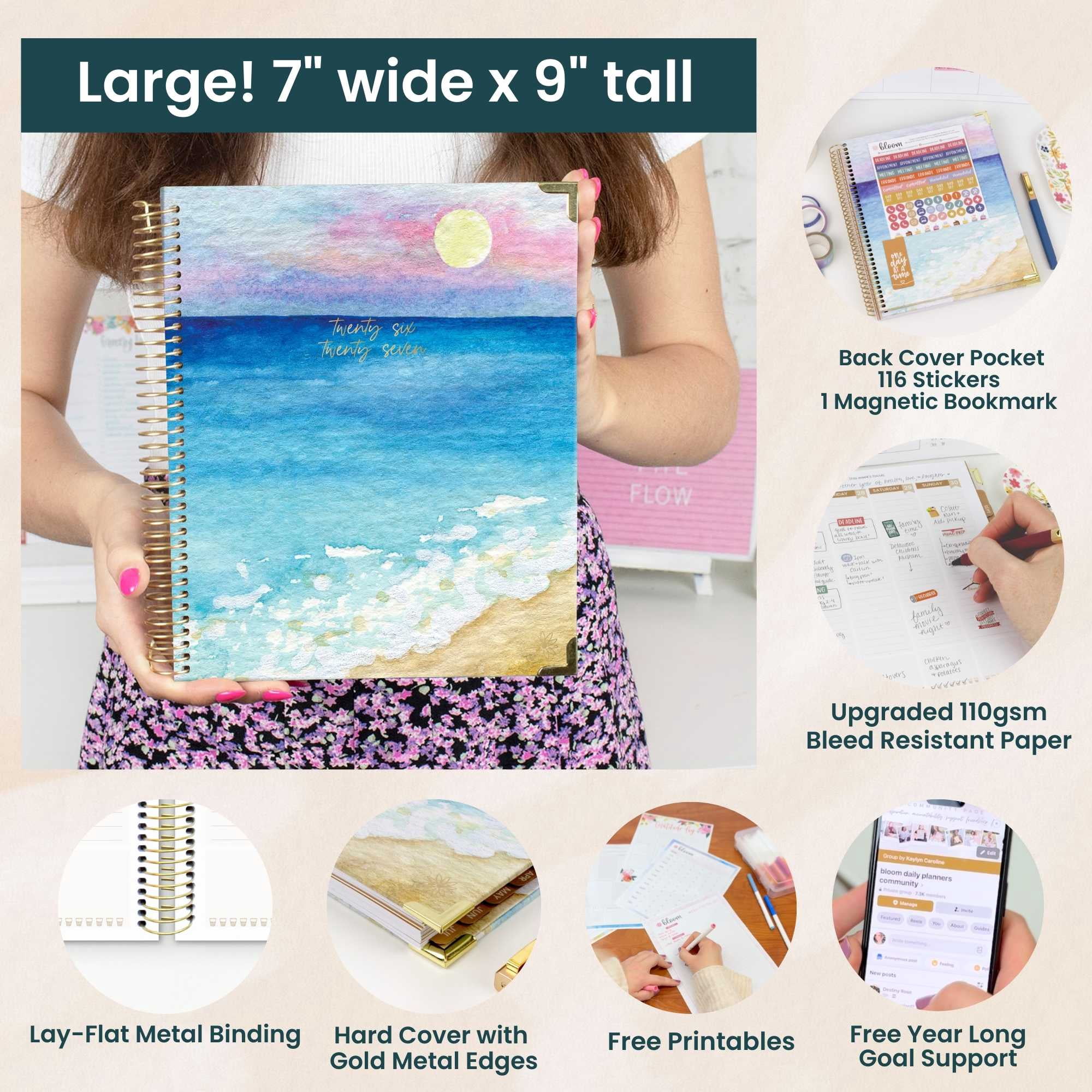 bloom daily planners 2026-2027 Academic Goal & Vision Planner, 13-Month Monthly & Weekly Hard Cover, 7.5" x 9", Coastal Calm