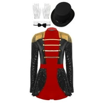 TiaoBug Womens Circus Ringmaster Costume Sequins Jumpsuit with Hat Bow Fake Collar and Gloves Outfits Black XXL