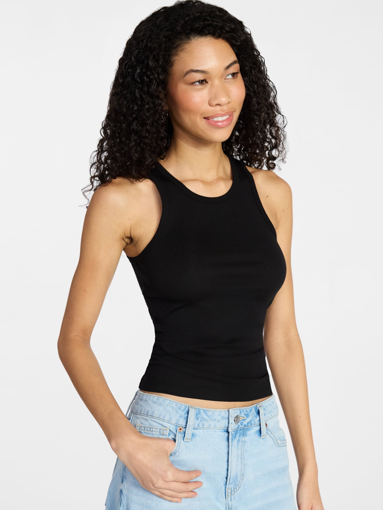 (2 pack) No Boundaries Ribbed High Neck Tank Top, Women's XXS-XXL