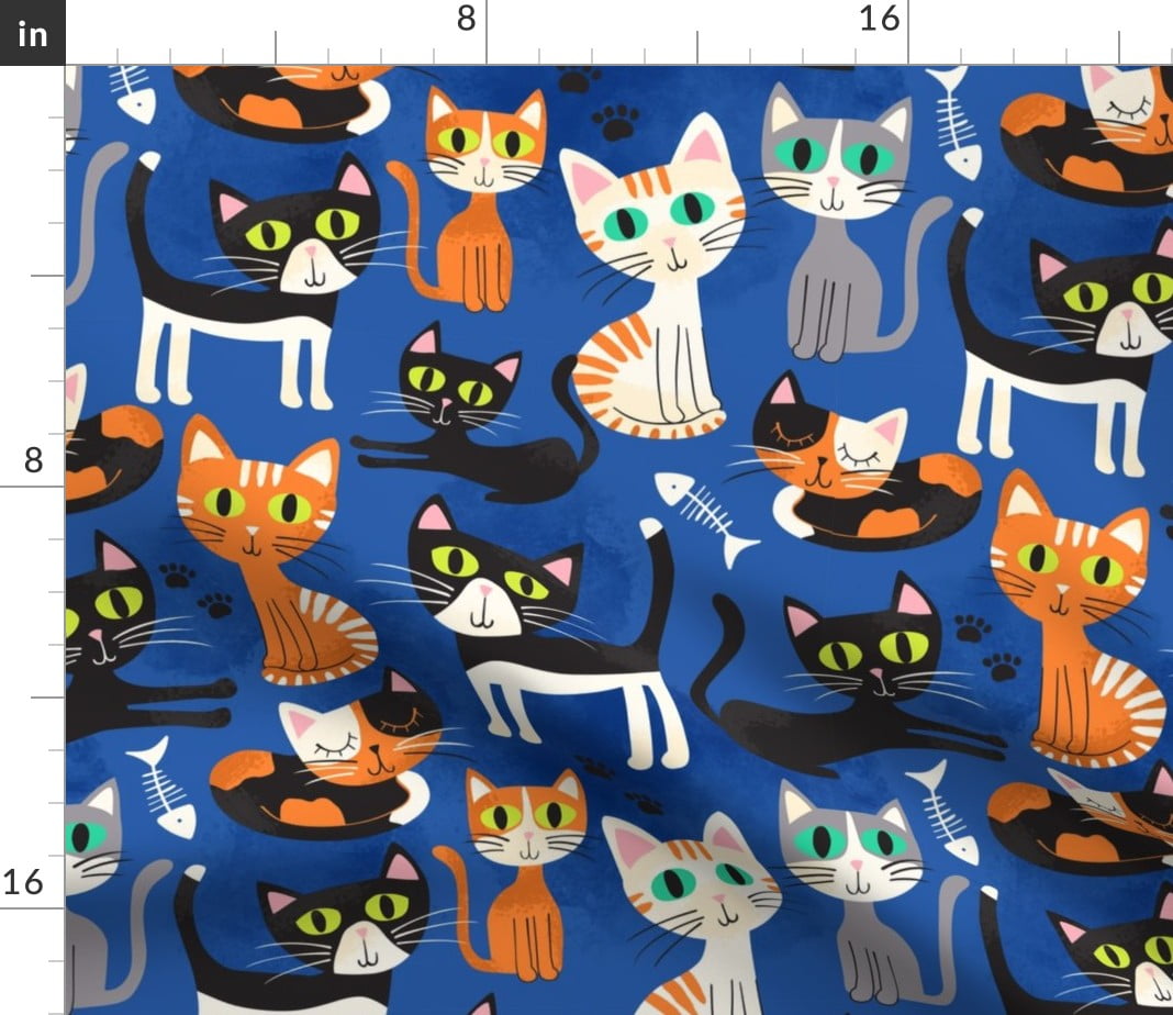 Spoonflower - Cat Kitten Cats Printed on Linen Cotton Canvas Fabric by the Yard Sewing Home Decor Table Linens Apparel Bags - Walmart.com
