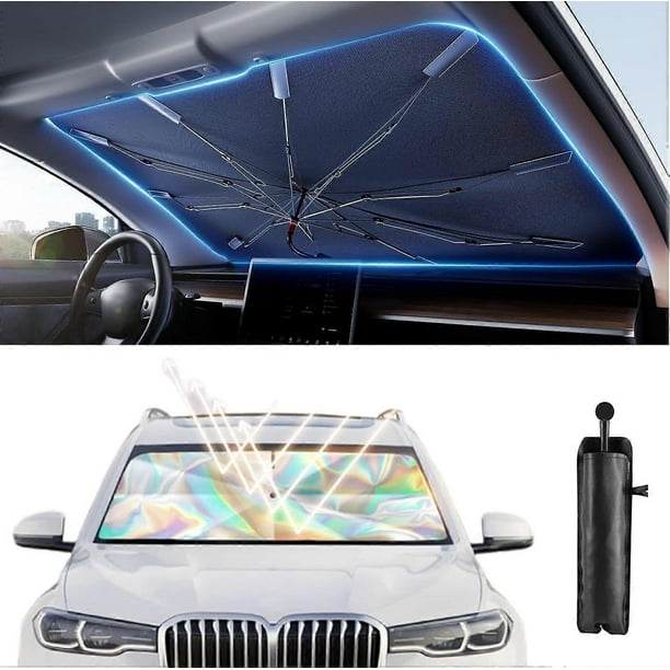 Car Windshield Sun Shade Umbrella - 5 Layers Nano Coating, 10 Fiberglass Ribs, Foldable Front Window Sunshade UV Blocker for Sedan & SUV