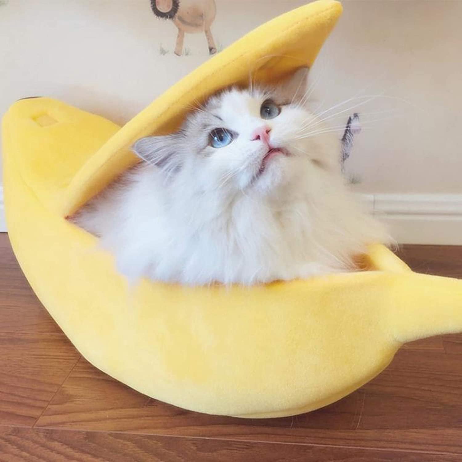 Yirtree Cute Banana Cat Bed House , Pet Bed Soft Cat Cuddle Bed, Lovely Pet Supplies for Cats Kittens Bed, Yellow