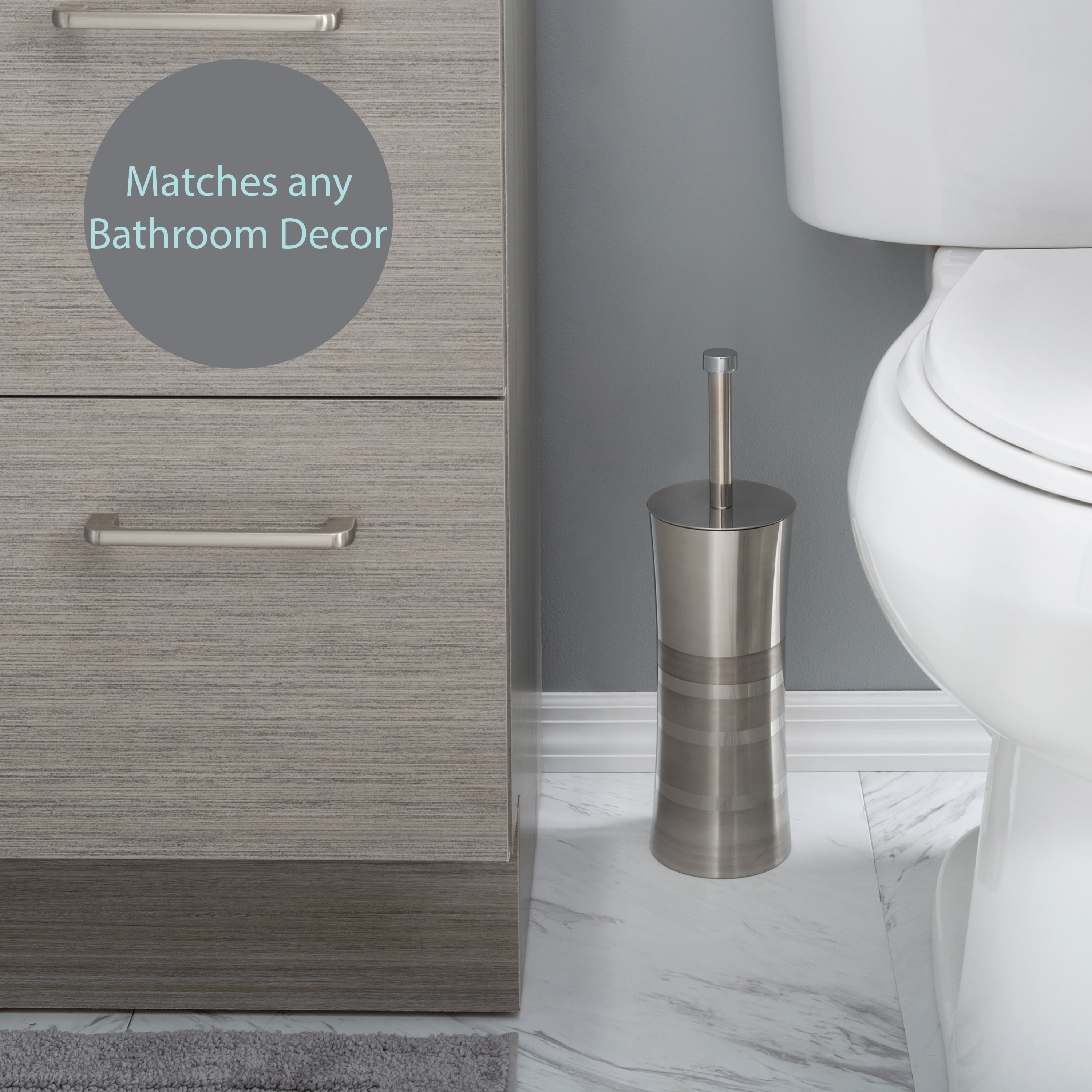 Bath Bliss 2 Pack Stainless Steel Toilet Brush and Holder in Two Tone