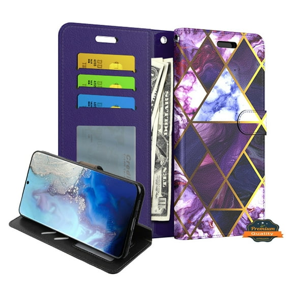Xpression Case for Samsung Galaxy A22 Wallet Case Marble Pattern Design PU Leather Wallet with Cards Holder & Stand Flip Pouch Protective Phone Cover [Purple]