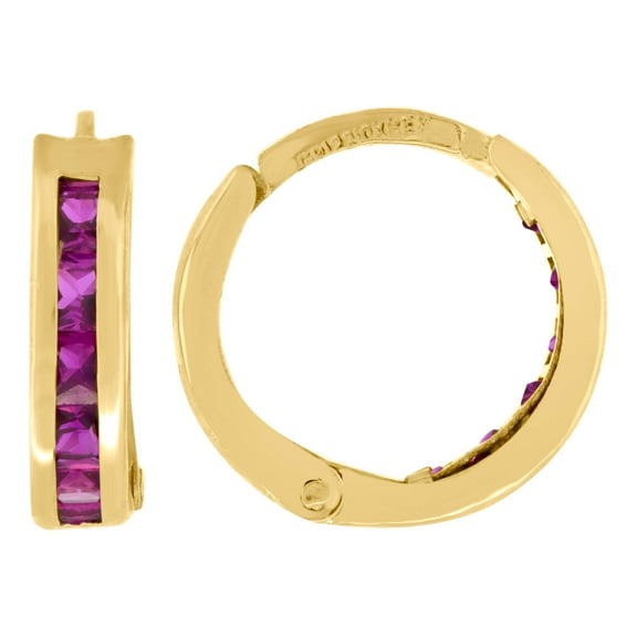 10kt Real Yellow Gold Womens Pink Princess-Cut Cubic Zirconia Huggie Hoop Earrings