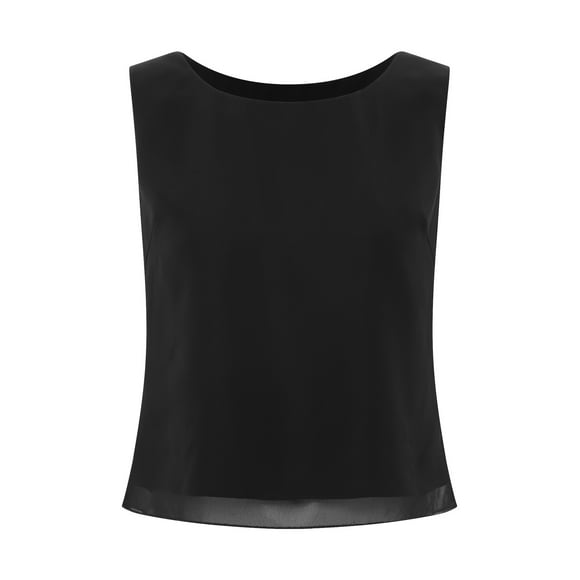 Jowowha Débardeurs d'Été pour Femmes Hauts Blouses Chiffon Sans Manches Col Rond Chemises Décontractées Débardeurs Légers Noir P