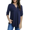 thumbnail image 3 of VERABENDI Women's Plus Size Tops 3/4 Sleeve Shirts Dressy Casual Metal Buckle V-Neck Tunic Blouses,M-4XL, 3 of 11