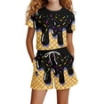 thumbnail image 2 of LRen Summer Outfits for Girls Size 6 Floral Print Short Sleeve T Shirt Tops Crew Neck Fashion Casual Two Piece Set for Children Preppy Clothes, 2 of 4