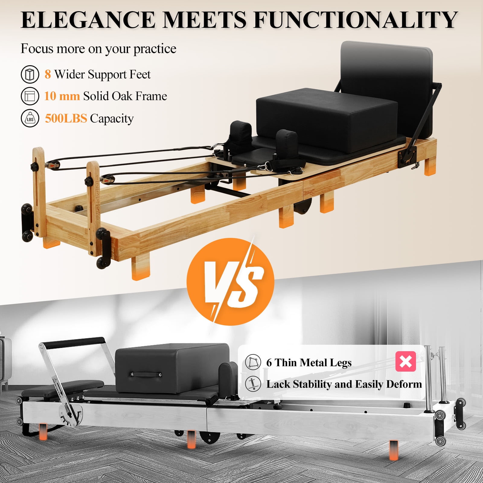 Syedee Pilates Reformer Machine, Wood Pilates Machine Bed Yoga Exercise Strength Training Equipment for Home Workout