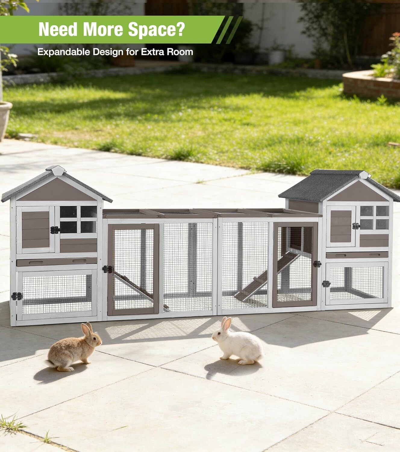 Aivituvin Rabbit Hutch Outdoor Rabbit Cage Indoor 51.6" L Waterproof Bunny Cage with Chew-Proof Ramp and Lockable Doors for Indoor Outdoor Use Grey