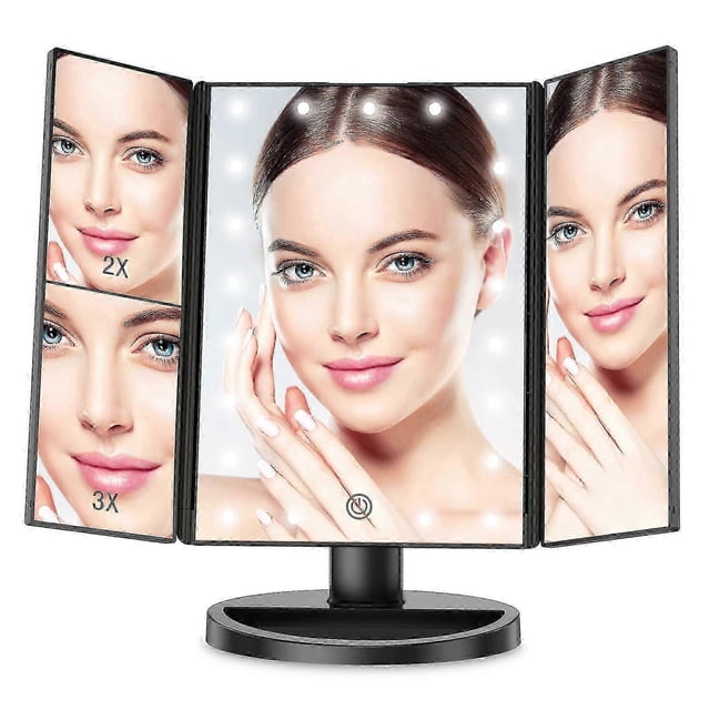 2026 Makeup Mirror Foldable Triple Vanity Mirror With 22 Led Lights 2x 3x Magnification