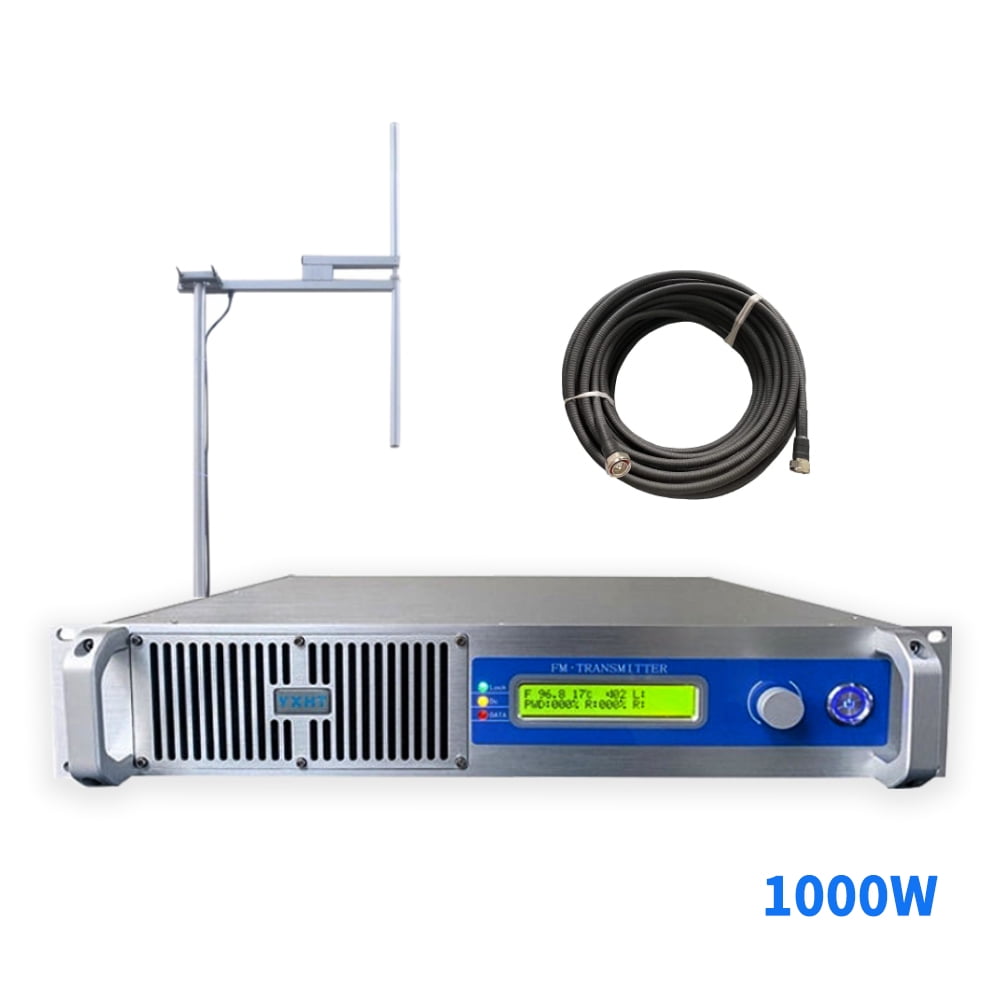 YXHT 1000W FM Stereo Transmitter, Adjustable Frequency Fcc Certified 1KW FM  Broadcast Transmitter, include 1-bay Antenna and 30M Cable 