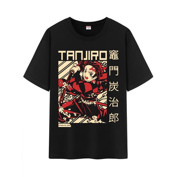 Qingyee Unisex Anime Character Pattern Cotton T-Shirt,Tanjirou Demon Slayer Character Impression Short Sleeve Tee Shirt
