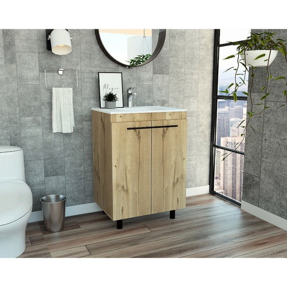 24-inch vanity with particle board filler and high resistance one-hole sink for home bathrooms