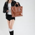 thumbnail image 5 of Glossy Embossed Patent Leather Tote Bag, Large Capacity Top Handle Handbag, Waterproof Fashion Daily Shoulder Bag with Inner Pocket for Women, Work Office Travel Shopping, 5 of 6