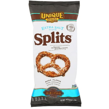 Unique Snacks - Unique Pretzels Extra Salt Pretzel Splits, Delicious Homestyle Baked, Certified OU Kosher and Non-GMO, No Artificial Flavors, 11 Ounce Bags, 66 Ounces Total (6 Count)