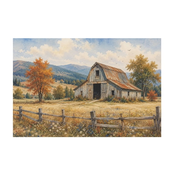Vintage Farmhouse Rustic Barn Autumn Landscape Canvas Wall Art For Living Room Bedroom 12*18in