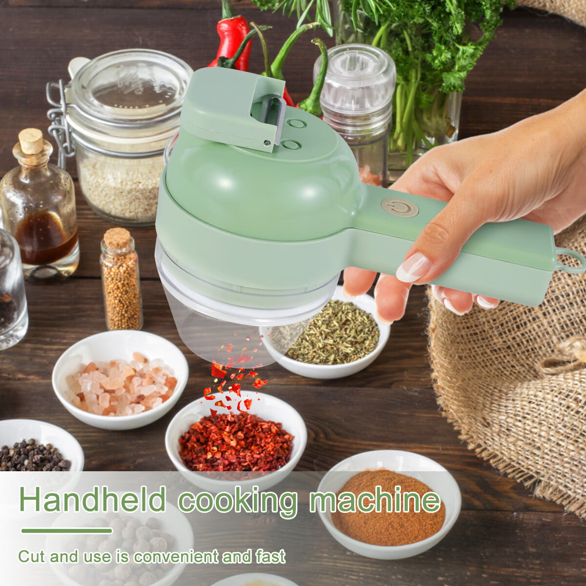 4 in 1 Portable Auto Vegetable Cutter Set，Electric Garlic Chopper with  Clean Brush, Mini Handheld Food Chopper for Salad Onion Veggie Meat Pepper  Chili Celery Ginger - Yahoo Shopping