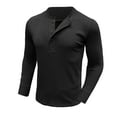thumbnail image 3 of VSSSJ Men's Henley Shirts Slim Fit Long Sleeve Casual Solid Ribbed Tops Crew Neck Basic Workout Pullover T-Shirts Black XXL, 3 of 5