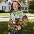 thumbnail image 3 of Chririnla Alpacas Daisy Sunflower Girls Zip Up Sweatshirt Quarter Zip Up Pullover Sweatshirts Lightweight Comfy Casual Trekking for School Gym Run Daily Use Size 13-14, 3 of 7