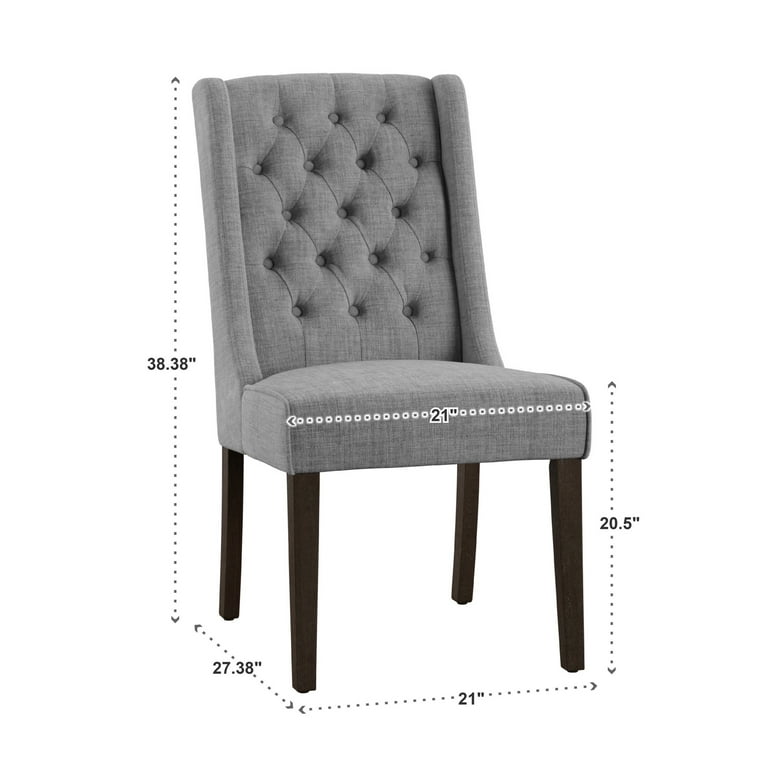 Set of Two Tufted Beige and Espresso Upholstered Linen Dining Side Chairs Set of Two Tufted Beige and Espresso Upholstered Linen Dining Side Chairs