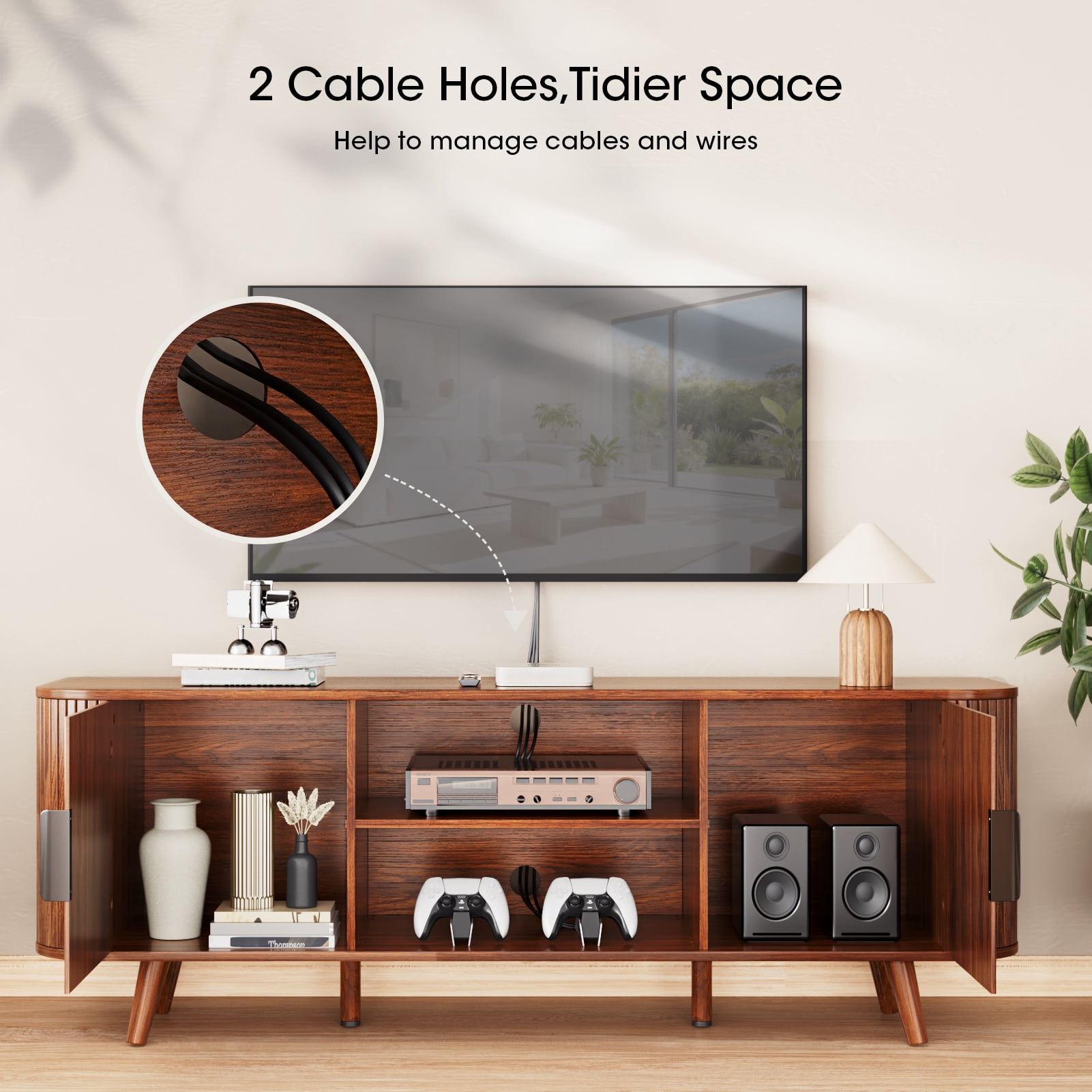 Tydimor TV Cabinet Stands for TVs up to 65", Entertainment Center with Storage Shelf, Media Console Table with Drawers for Living Room