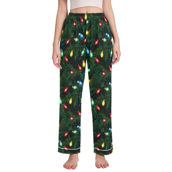 joogoo Women Christmas Lights Leave Pajamas Pants Lounge Bottoms Pjs with Pockets M