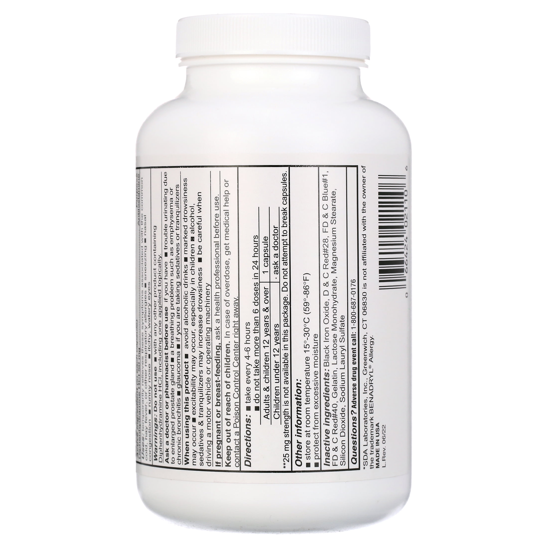 SDA Laboratories, INC Generic Benadryl Allergy - Diphenhydramine (50mg) - 1000 Capsules