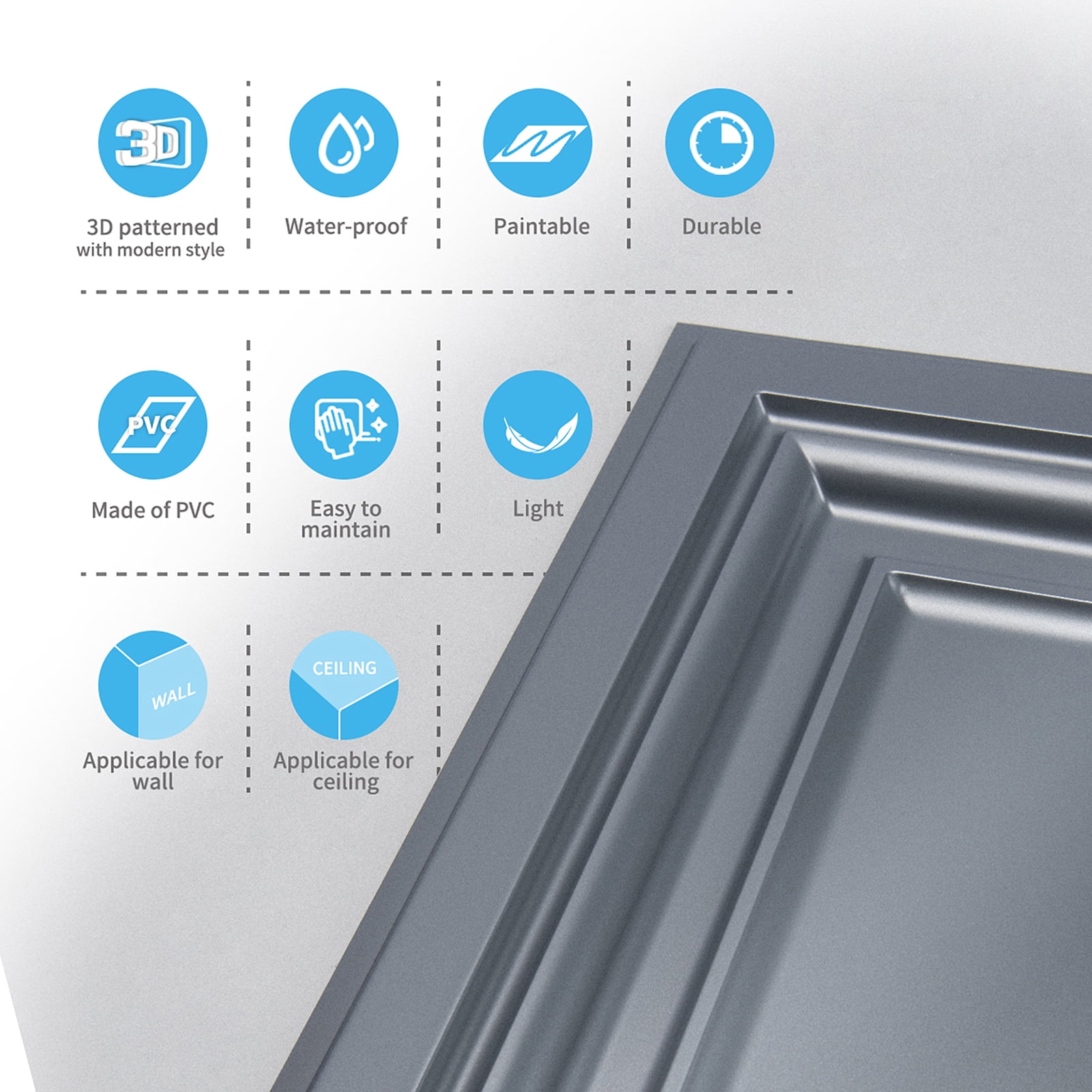 Art3d PVC Ceiling Tiles, 2'x2' Plastic Sheet in Gray (12-Pack)