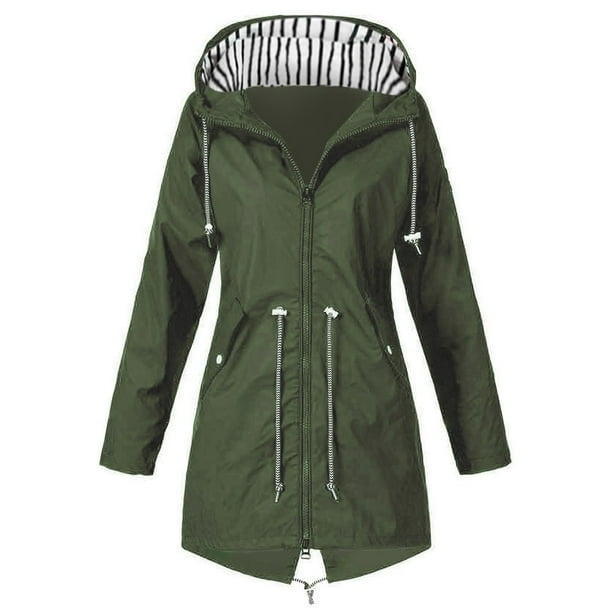 Chaquetas y abrigos casuales con capucha de manga larga para mujer, chaqueta impermeable lisa con capucha para exteriores, abrigo superior a prueba de viento para mujer