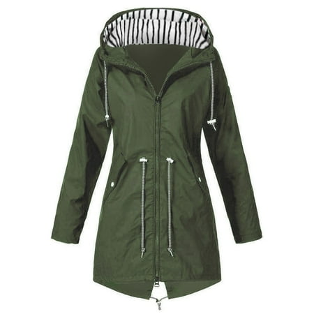 Taqqpue Plus Size Rain Jackets for Women Waterproof Lightweight Hooded Rain Coat Trench Coats Active Outdoor Solid Color Zipper Pockets Lined Windbreaker Travel Jackets Mountaineering Suit