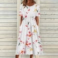 thumbnail image 2 of SUTENGDA Robes Blanches pour Femmes Manches Courtes Imprimé Motif Floral Robe de Vacances Col Rond Ajustée et Évasée Tendance Robe Décontractée de Vacances Midi Mode Quotidienne Blouse Ligne A Plissée, 2 of 7