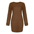 thumbnail image 3 of IDALL Long Sleeve Dress,Petite Dresses Women's Sweater Jumper Dress Short Mini Dress Long Sleeve Solid Color Patchwork Elegant Dresses,Womens Dresses,Casual Dresses for Women Brown Dress S, 3 of 5