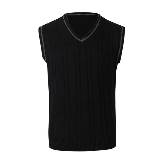 Oplxuo Men's Sweater Vest Preppy Striped V Neck Slim Fit Cable Knitted Sleeveless Pullover Sweaters