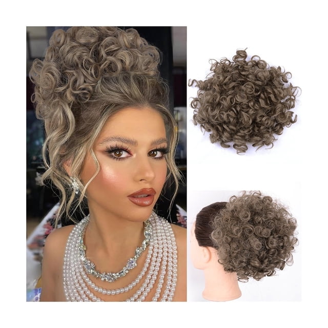 Afro Puff Kinky Curly Bun Hair Synthetic Drawstring Ponytail Clip In Short Extensions Hairpieces