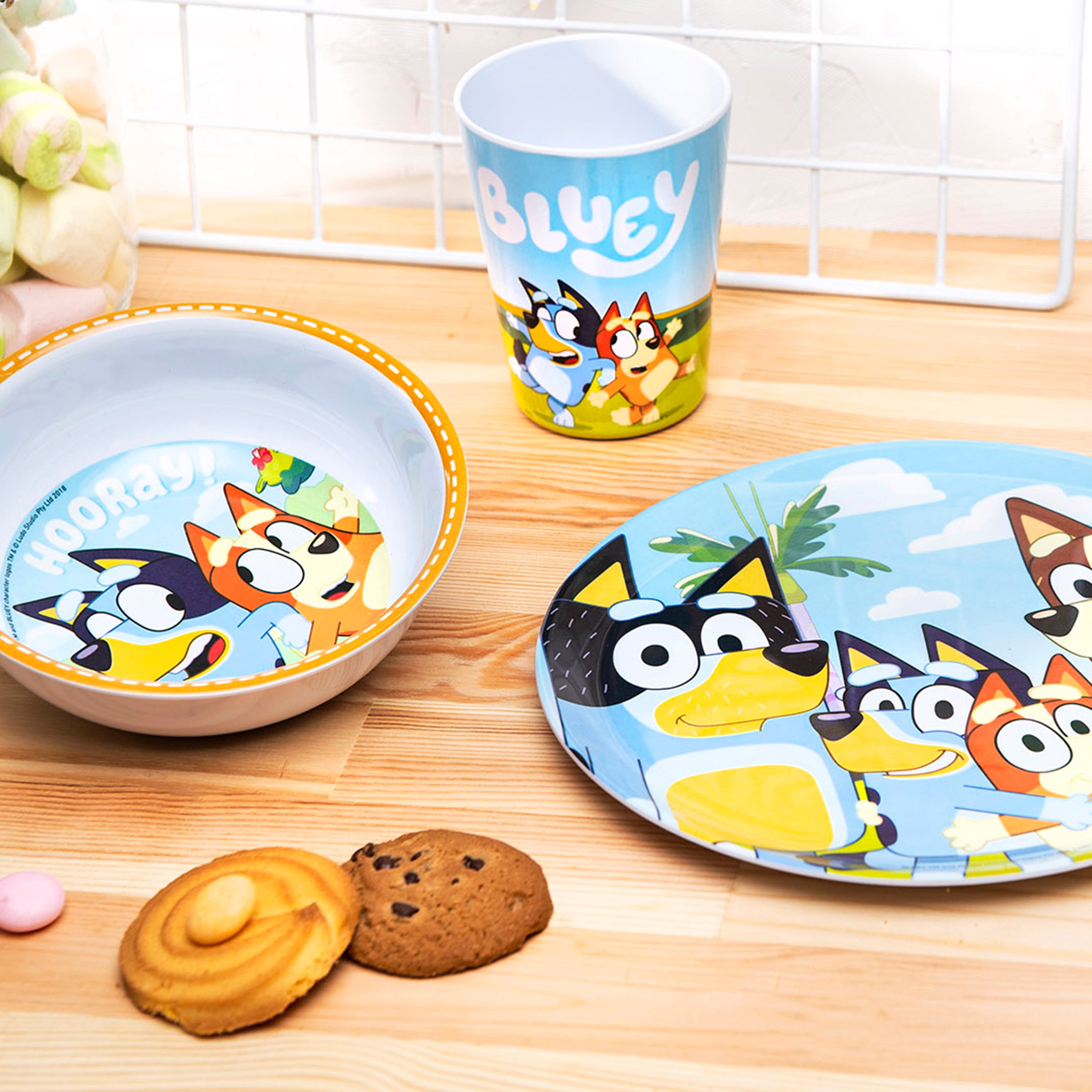 Zak Designs Bluey Kids Dinnerware Set 3 Pieces, Durable and Sustainable Melamine Bamboo Plate, Bowl, and Tumbler Are Perfect for Dinner Time with