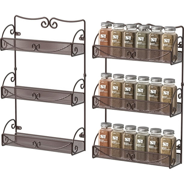 2 Pack - DecoBros 3 Tier Wall Mounted Spice Rack, Bronze 
