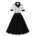 thumbnail image 2 of gljltg 1950s Dresses for Women Turndown Short Sleeved Black and White Striped Dress,Spring Summer Retro Audrey Hepburn Dresses Elegant A-line Swing Sliming Midi Dress, 2 of 9