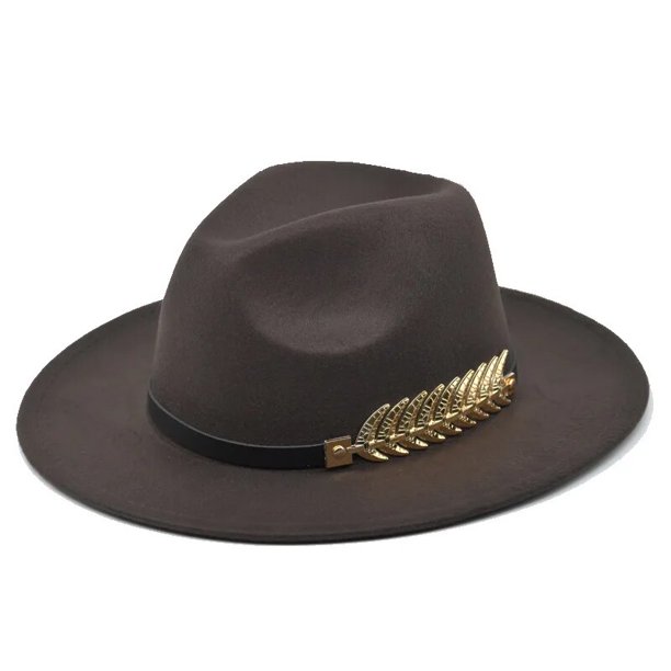 Sombrero de ala grande de fieltro de lana Simple para hombres y mujeres, sombrero de cadena de lana de estilo británico, sombrero de Jazz Retro clásico, moda de otoño e invierno, 1 pieza