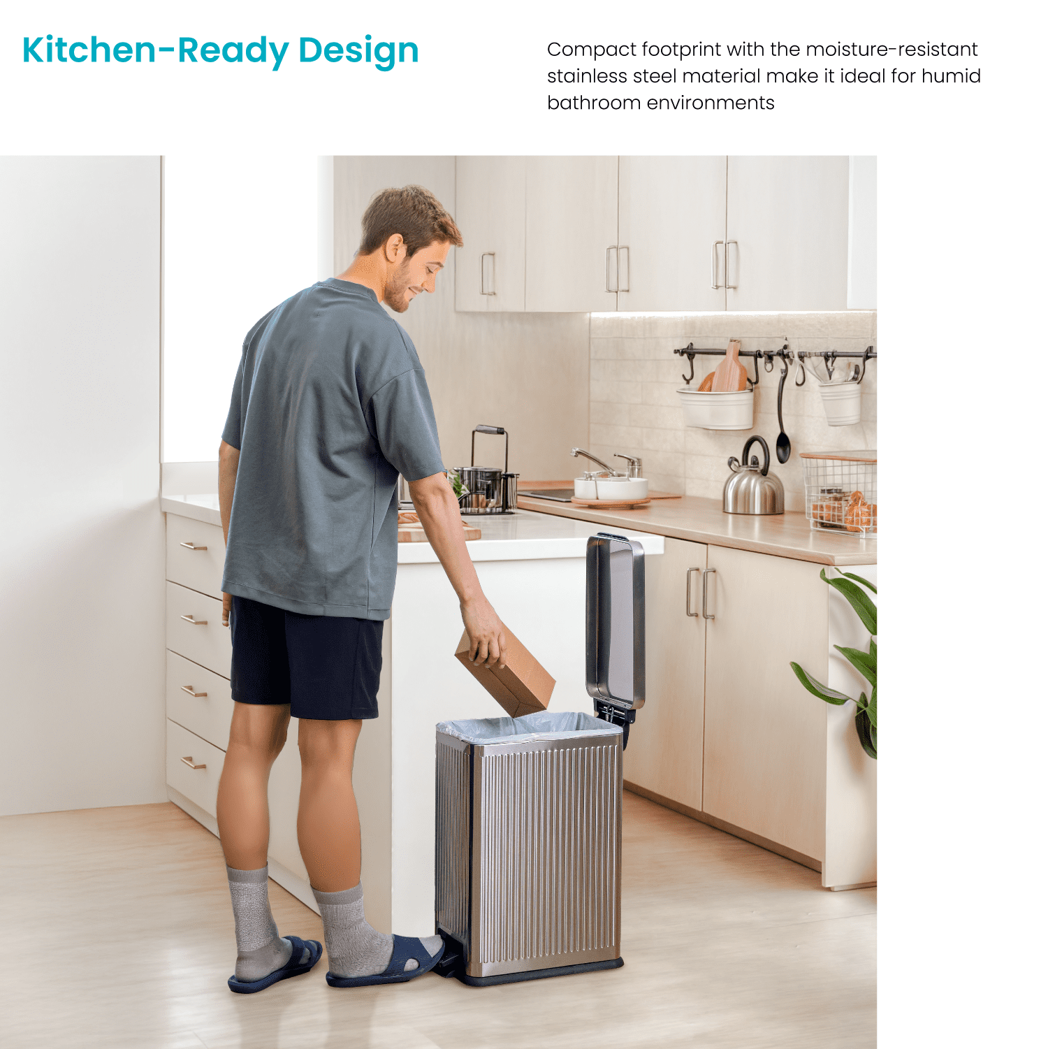 Home Zone Living 8 Gallon Slim Stainless Steel Kitchen Trash Can with Step Pedal and Soft-Close Lid, Silver, 30 Liters