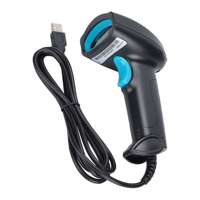Lector de código de barras portátil de 360°, resistente al agua y al polvo, lector de código QR inalámbrico USB (negro y azul)